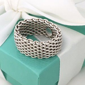 Size 9 Tiffany & Co Sterling Silver Somerset Mesh Weave Unisex Ring